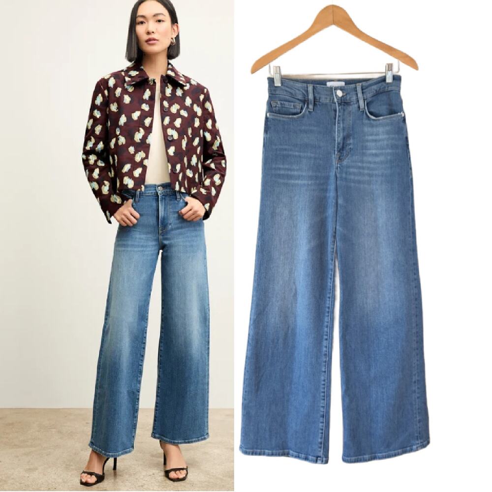 FRAME le Slim Palazzo Wide Leg Jeans Size 28 Drizzle Medium Wash High Waist